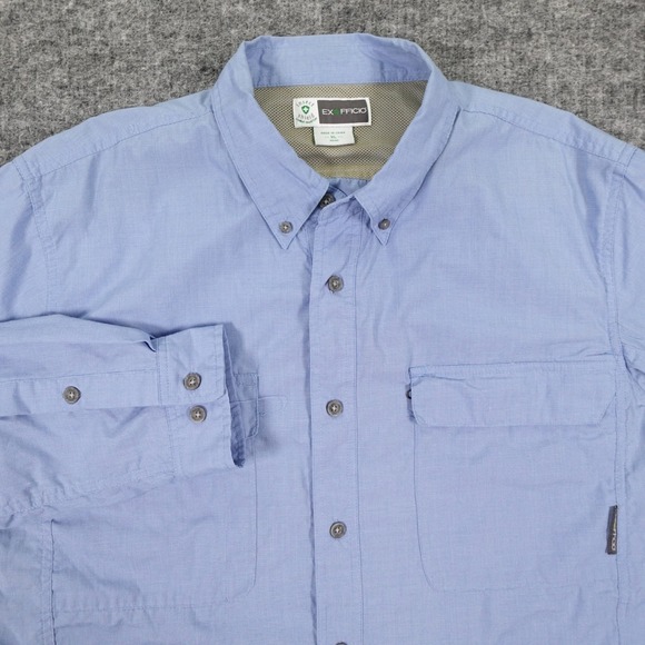 ExOfficio Insect Shield Shirt Mens XL Blue Bugs Away Halo Travel Fishing Outdoor - Picture 1 of 12